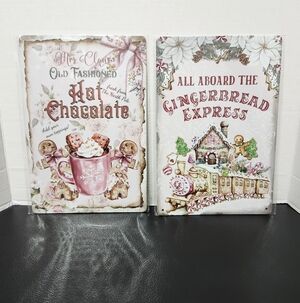 Vintage Style Hot Chocolate and Gingerbread Express Signs Christmas Decor Pink